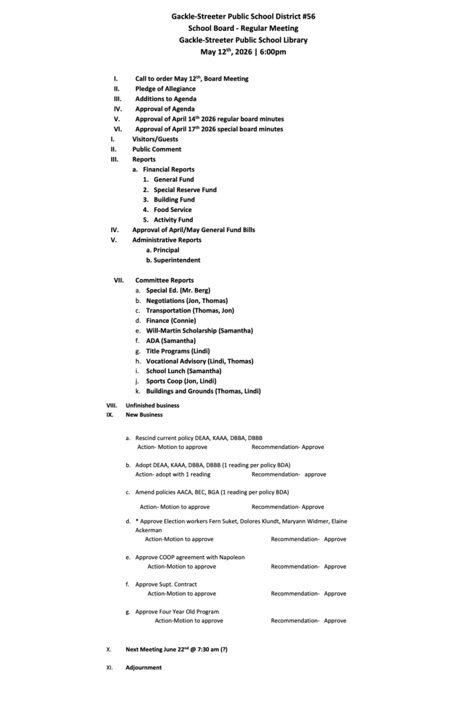 may agenda