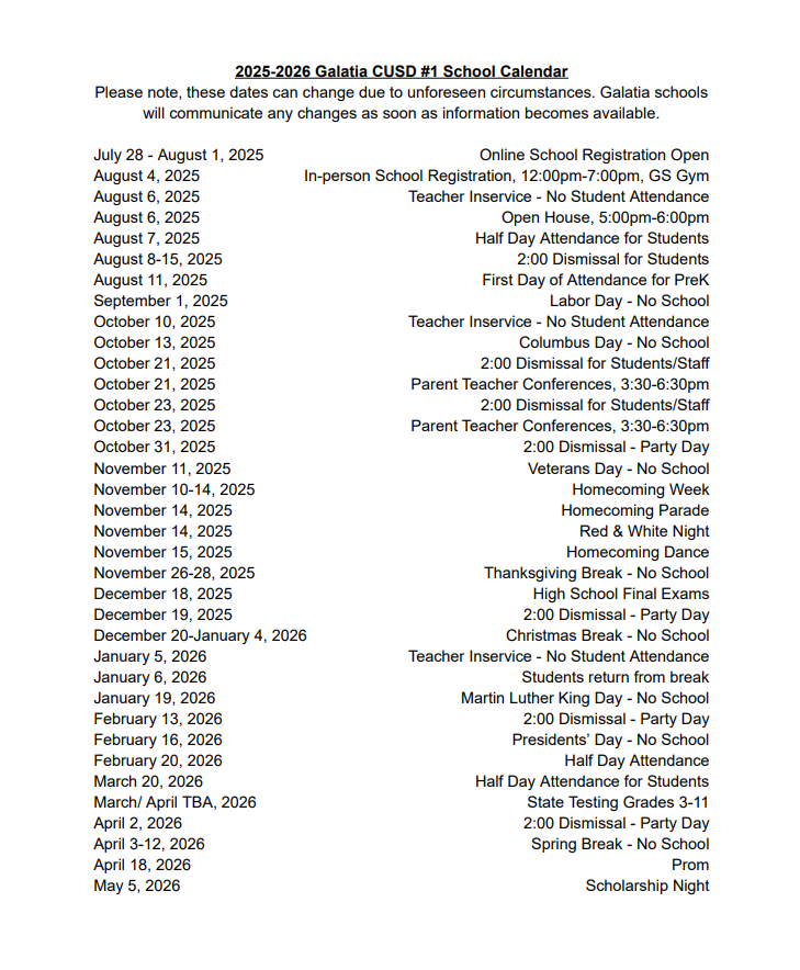 Calendar Dates