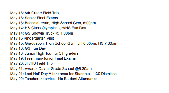End of the Year Dates