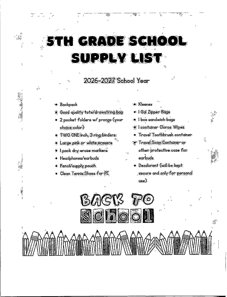 5th supply list