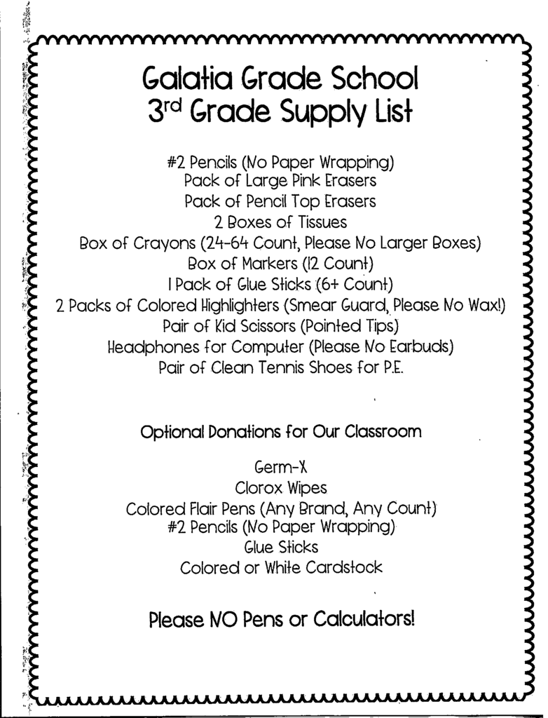 3rd supply list