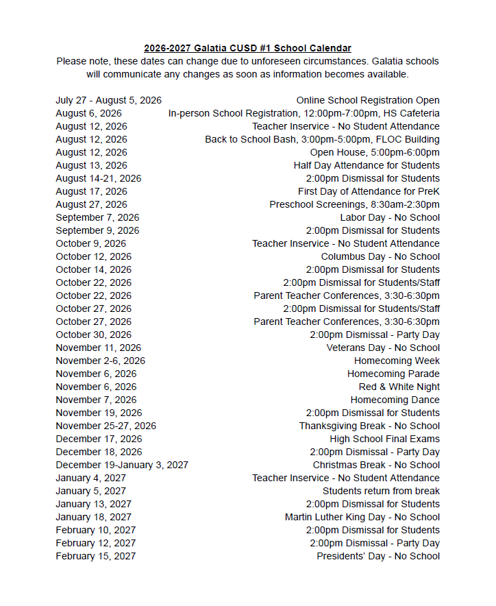 2026-27 School Calendar