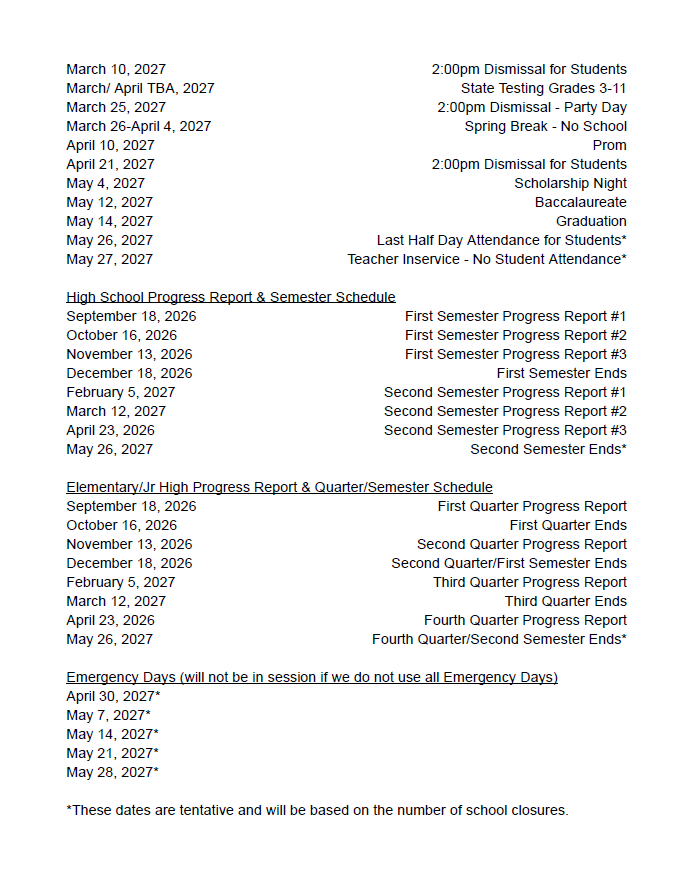 2026-27 School Calendar