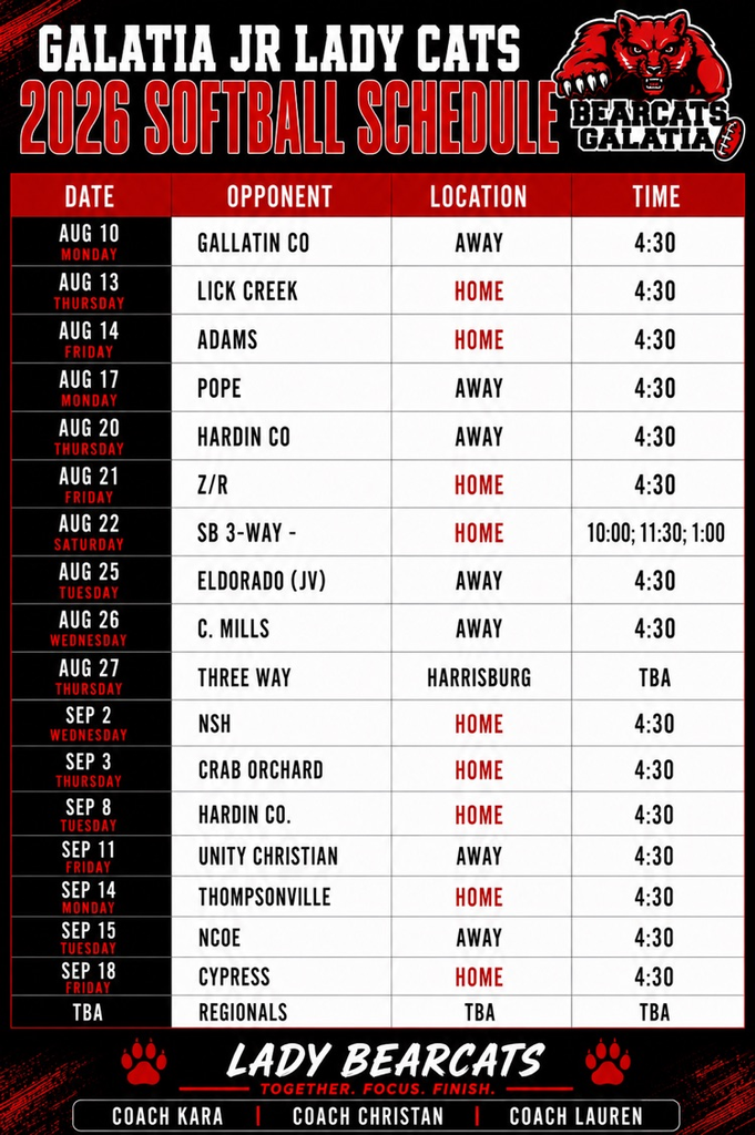 26-27 junior high softball schedule 