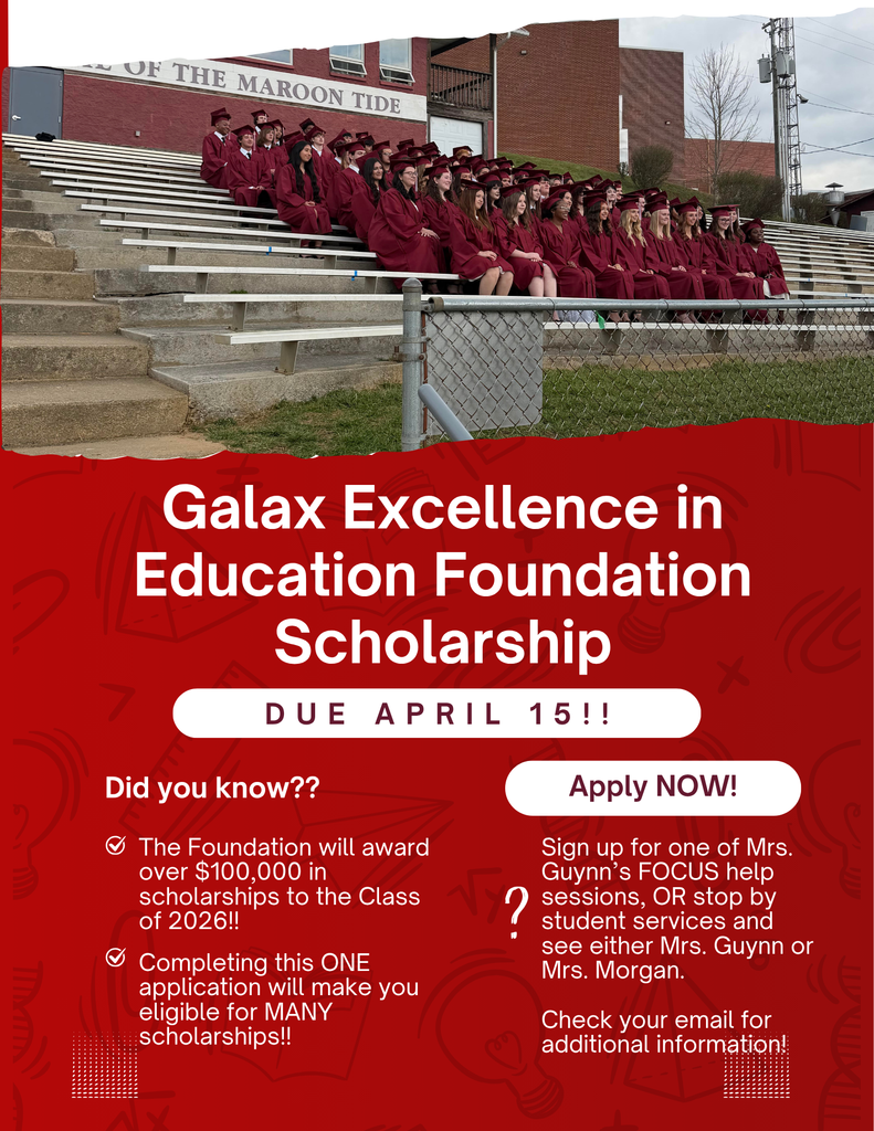 A flyer with text and photos, featuring a group in red robes seated on bleachers, is advertising a scholarship.