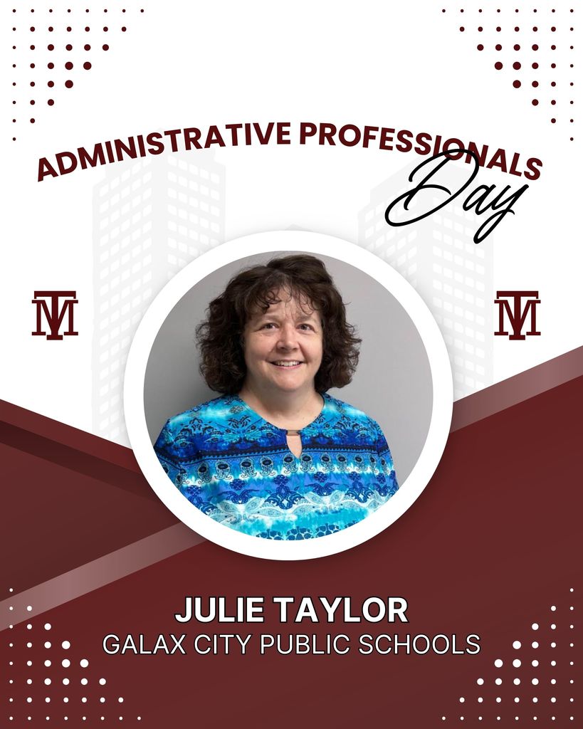 Julie Taylor, smiling, stands in a circular frame with "Administrative Professionals Day" in stylized text above.