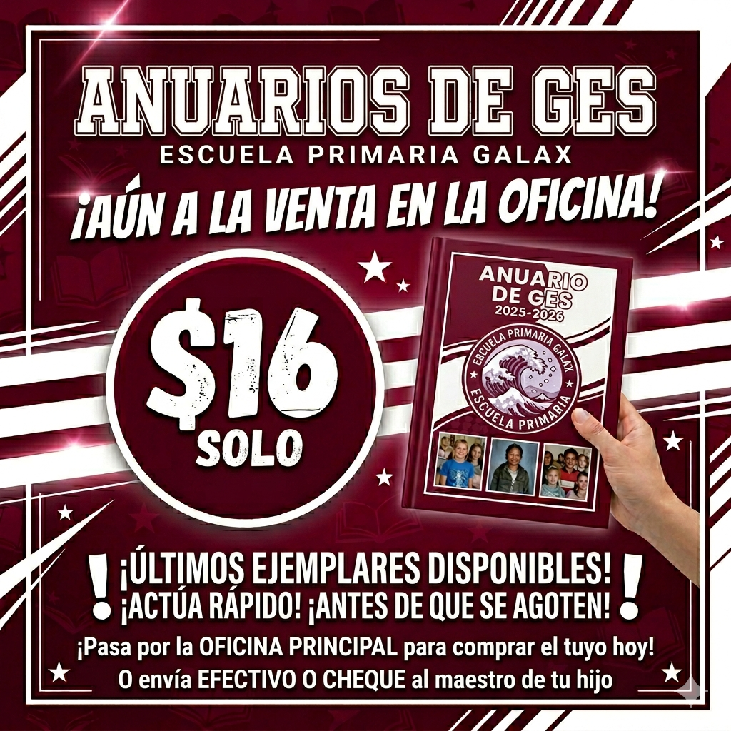 Poster with red background. It says "Anuarios de GES" at the top. Below it, a hand holds a photo album. Price is $16.