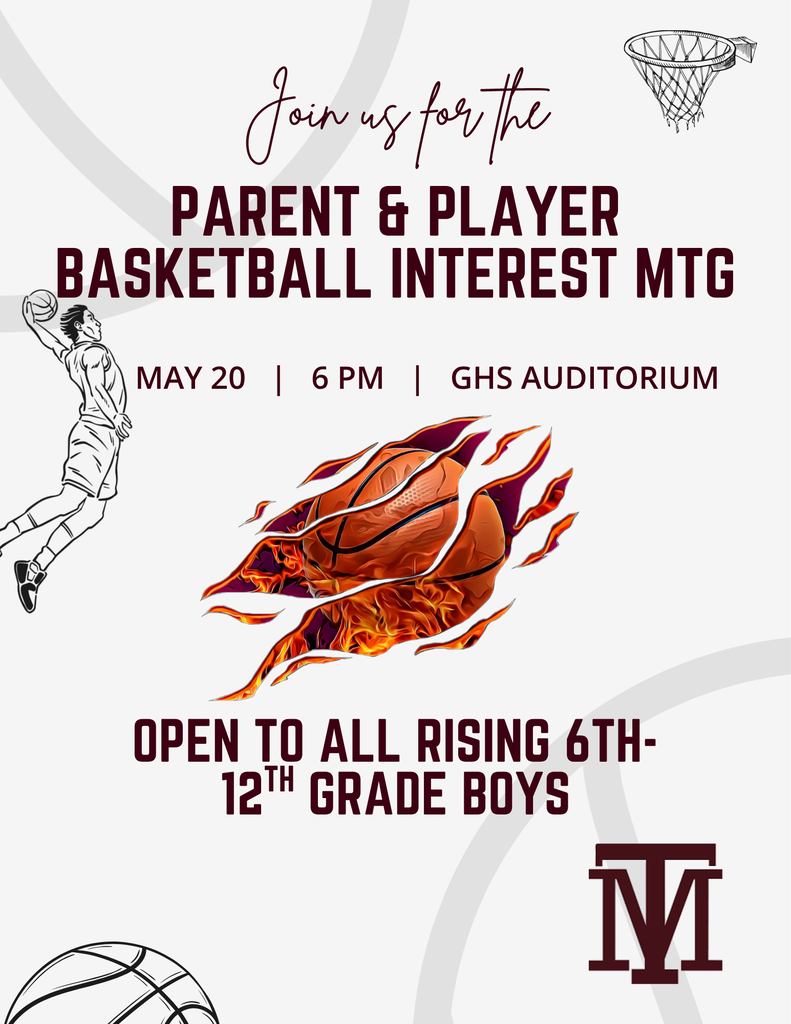 A poster for a basketball meeting includes a basketball with fire effects, a player's silhouette, and event details.