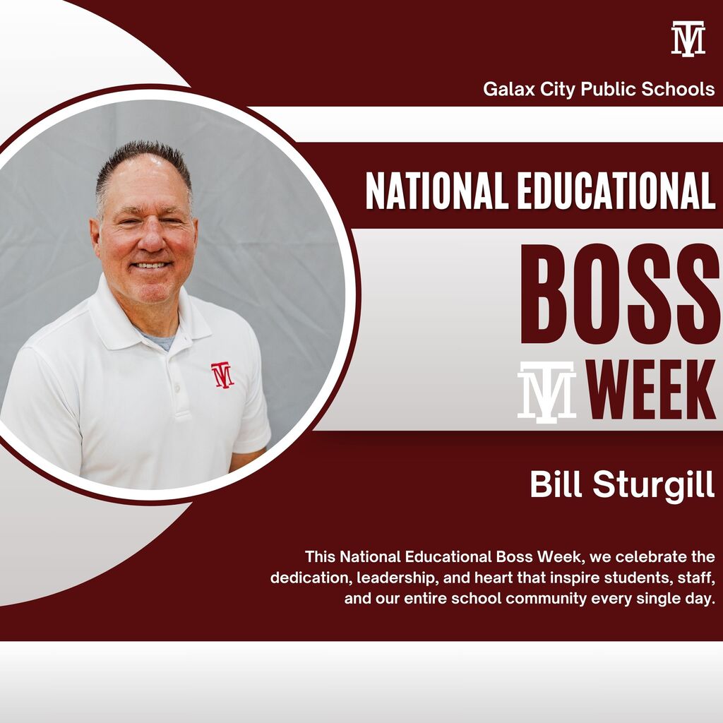 Graphic highlighting National Educational Boss Week with a man smiling and the text "Bill Sturgill" below.