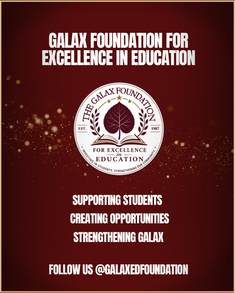A maroon background displays the Galax Foundation logo, with a leaf design, text, and bokeh lights.