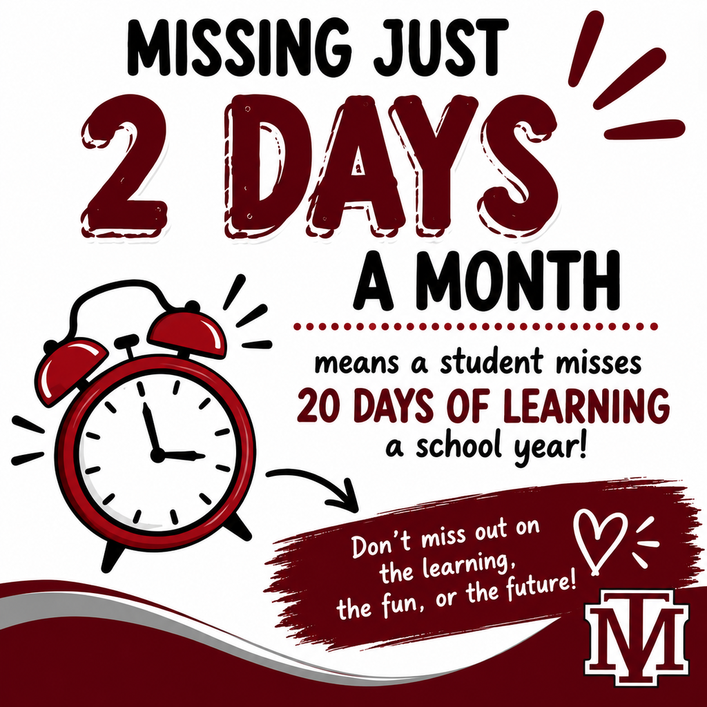 An advertisement highlights the impact of missing 2 days a month, equating to 20 days lost in a school year.