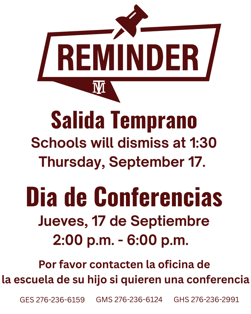 A poster with "REMINDER" in red and a pushpin. It states early dismissal on Thursday, Sept. 17.