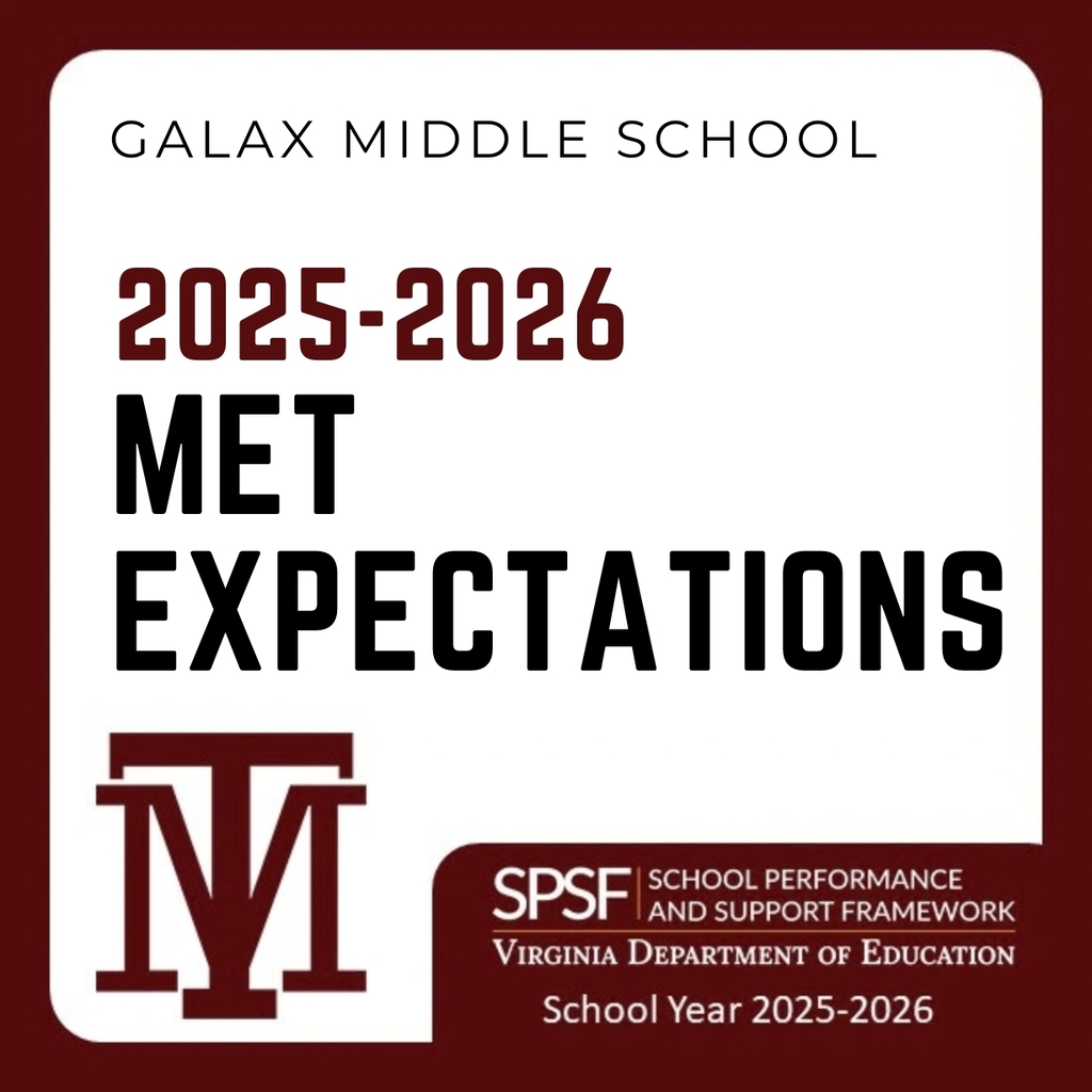 Document with a maroon and white background. Text reads "Galax Middle School" followed by "2025-2026 Met Expectations".