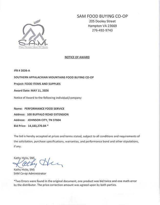 Notice of award letter 