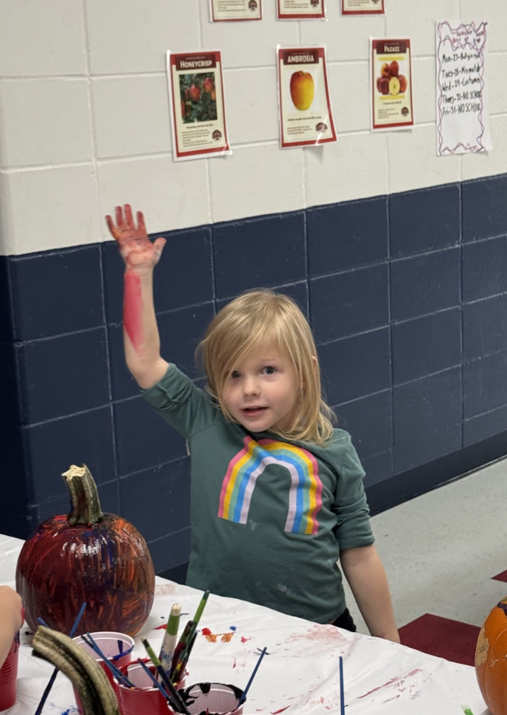 4K & 4th Graders Painting Pumpkins