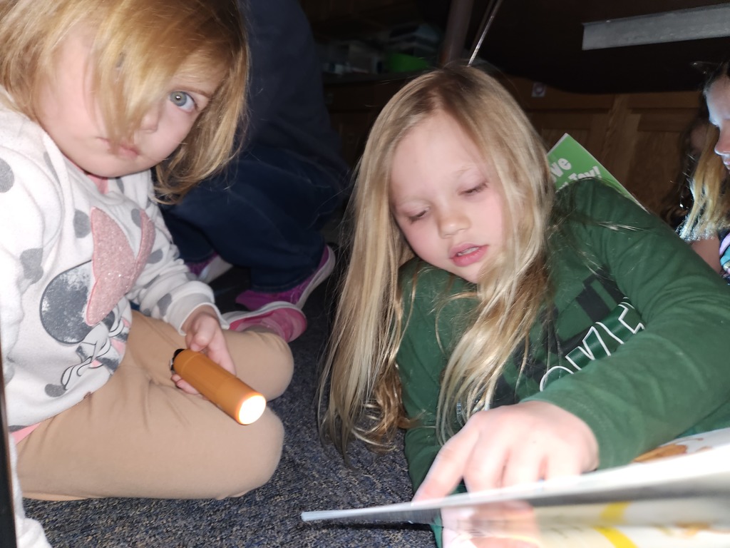 Students flashlight reading under forts