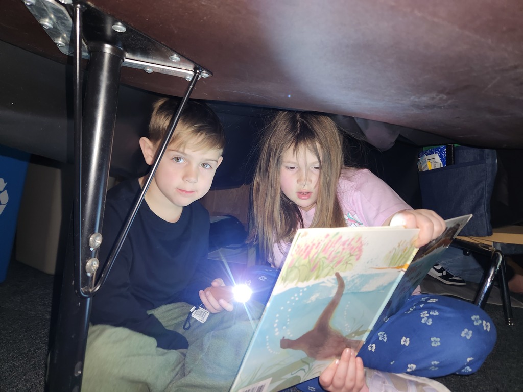 Students flashlight reading under forts