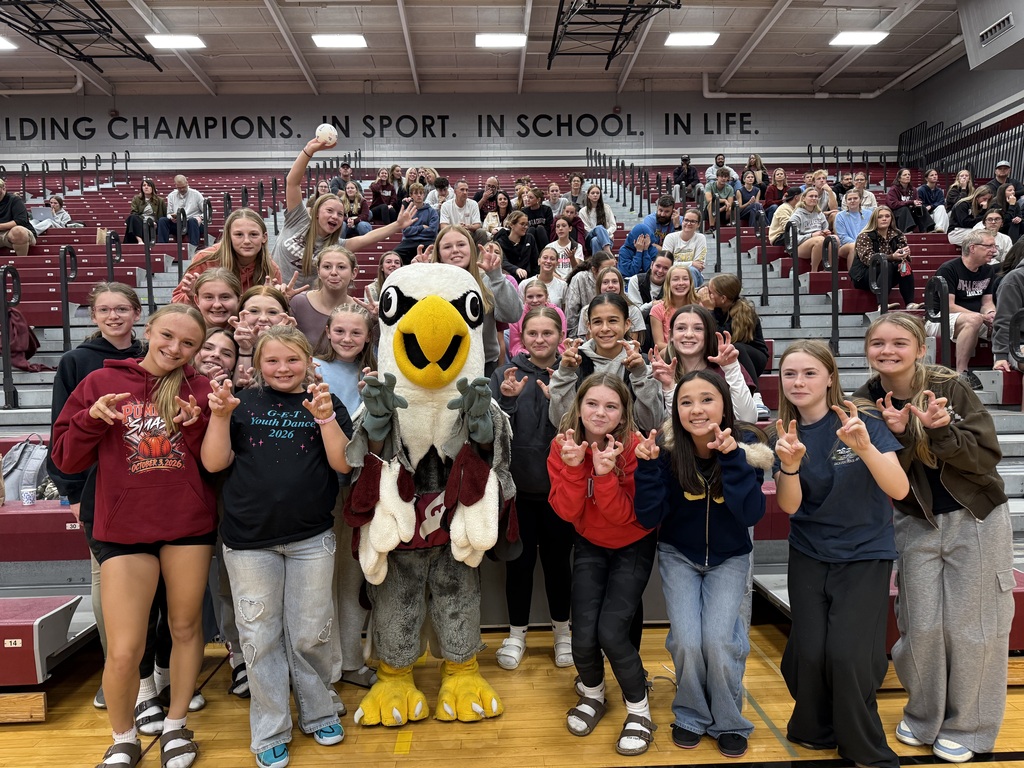 7th & 8th grade volleyball with Stryker the Eagle