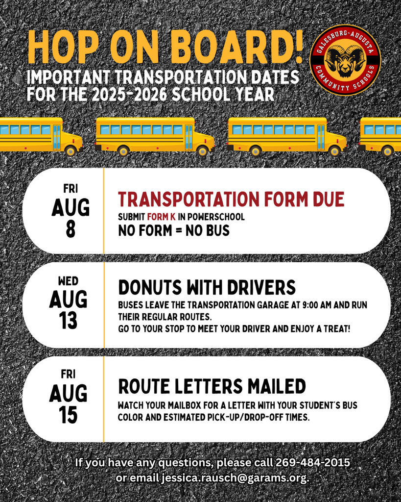 Transportation Dates for 2025-2026 School Year
