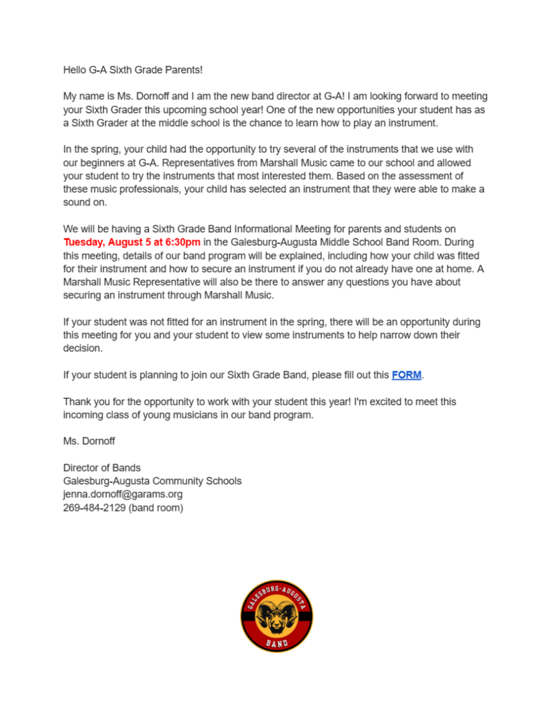 Letter from Jenna Dornoff