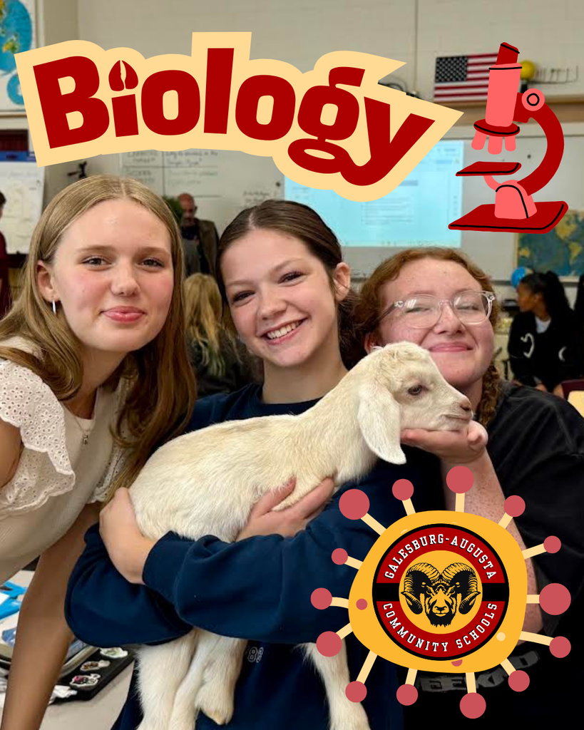 Three girls hold a baby goat. At the top in red and gold letters: Biology