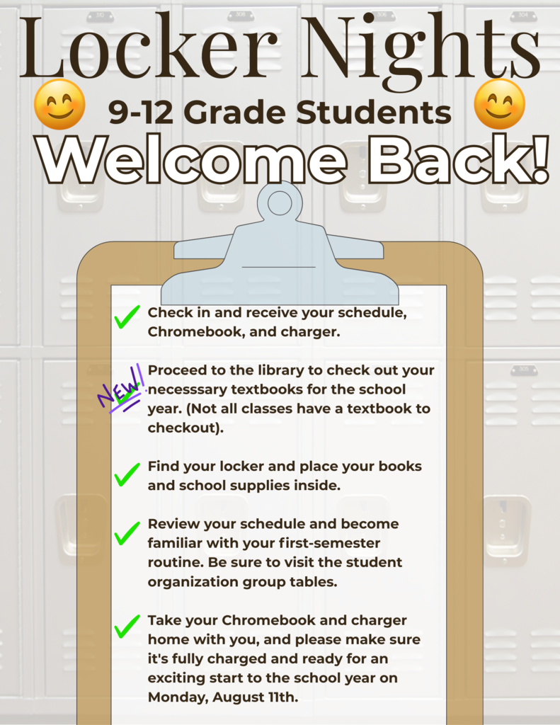 9-12 grade orientation  and locker nights
