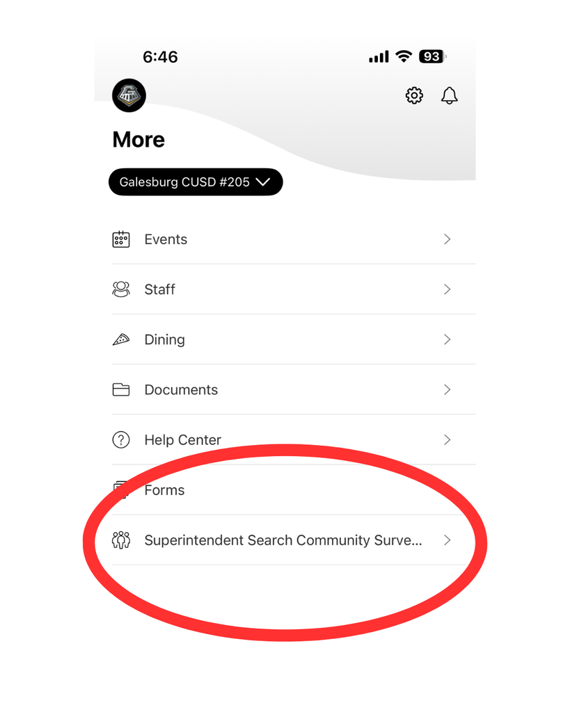screenshot of the CUSD #205 app 