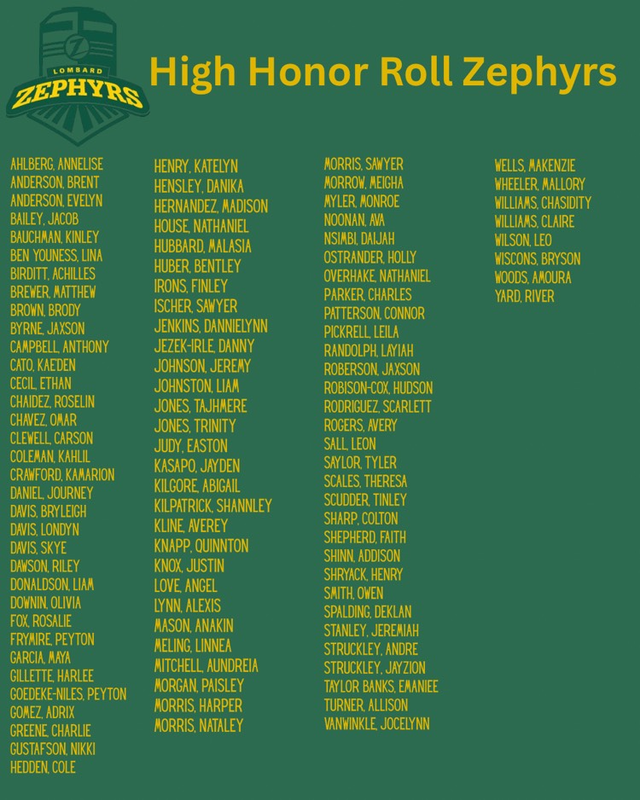 6th Grade High Honor Roll