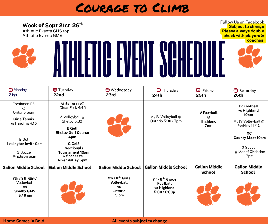 Athletic Event Schedule
