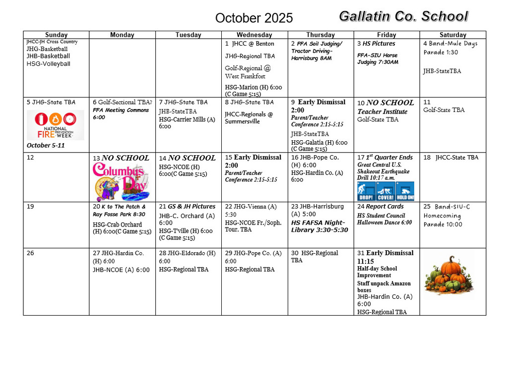 October School Calendar