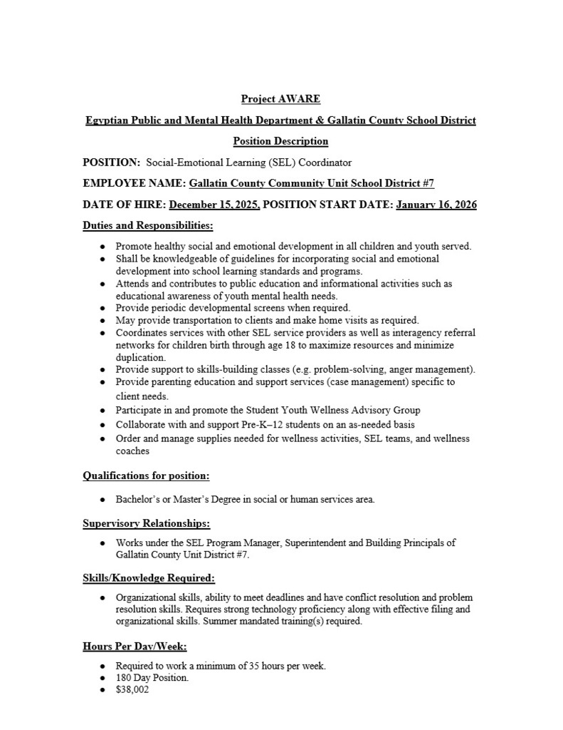 SEL Coordinator Job Description