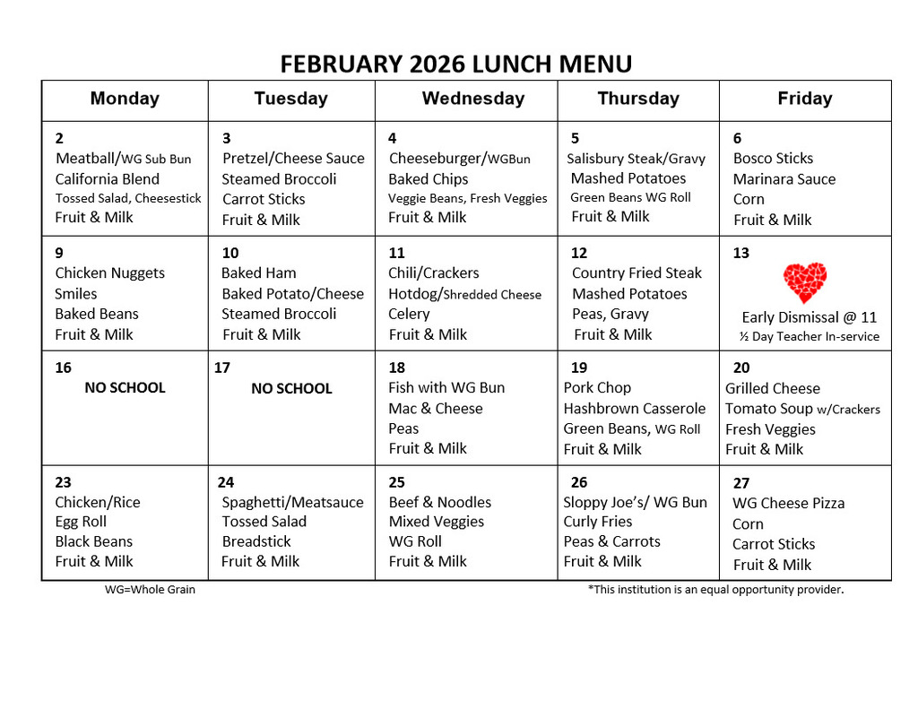 February Lunch Menu