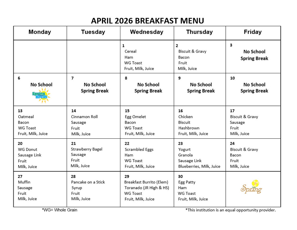 April Breakfast Menu