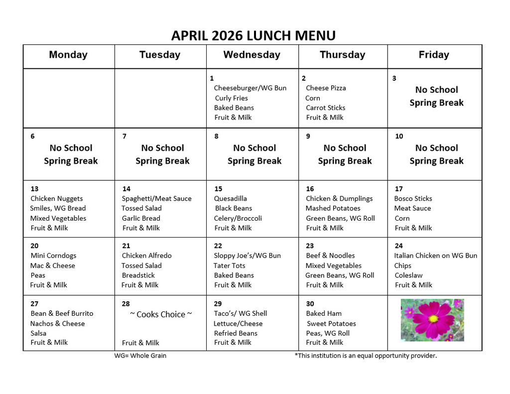 April Lunch Menu