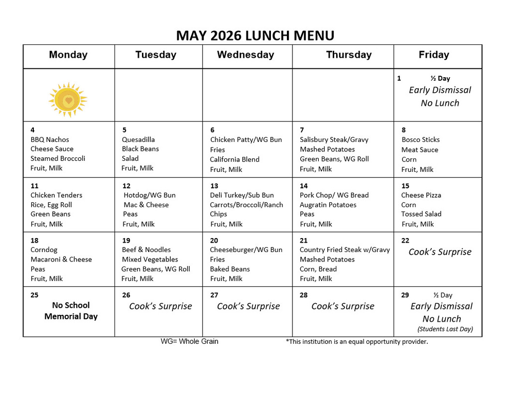 May Lunch Menu