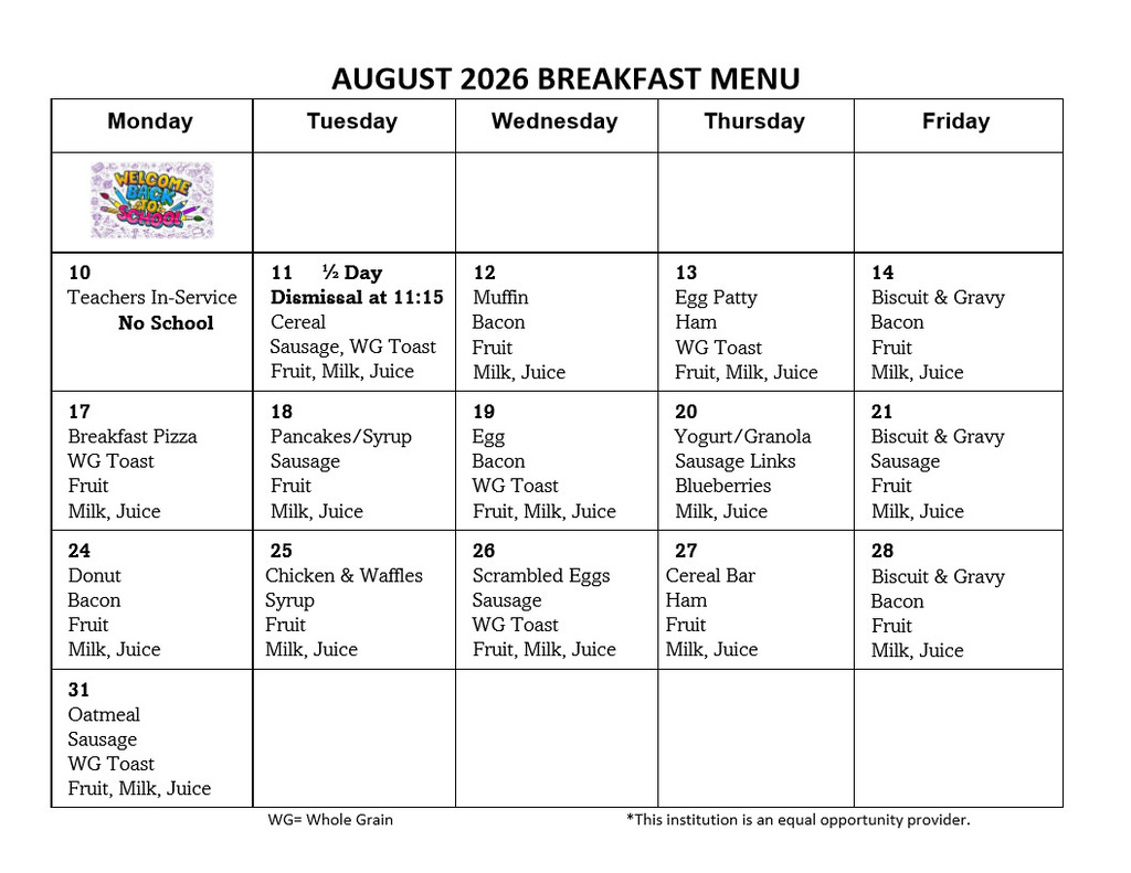 August Breakfast Menu