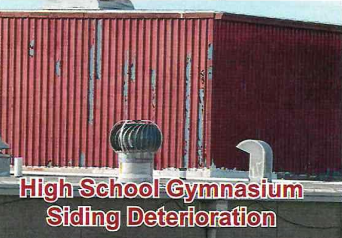 high school gymnasium siding deterioration