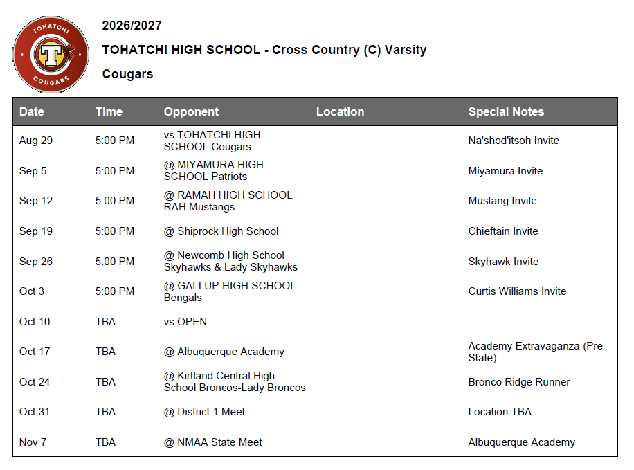 XC Schedule