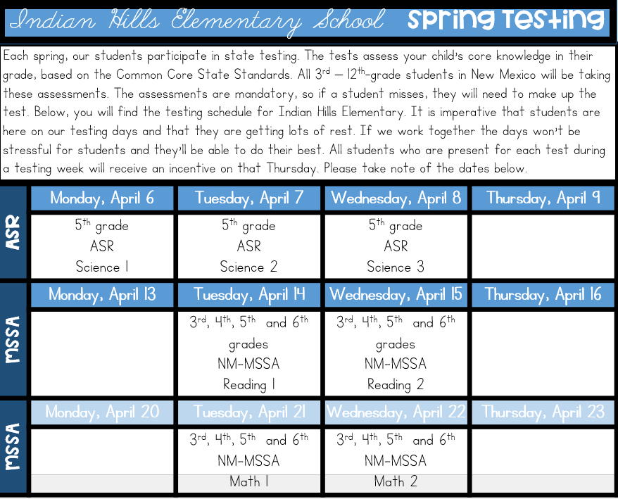 Spring State Testing Schedule