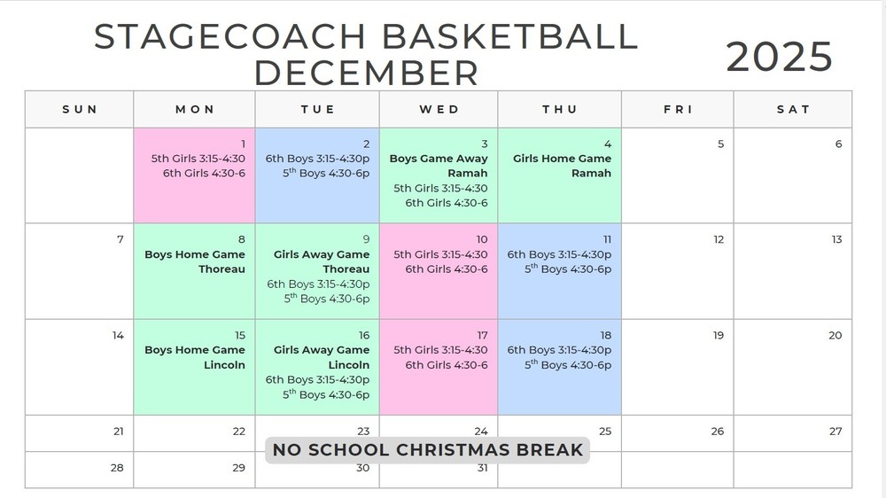 Stagecoach December Practice Schedule