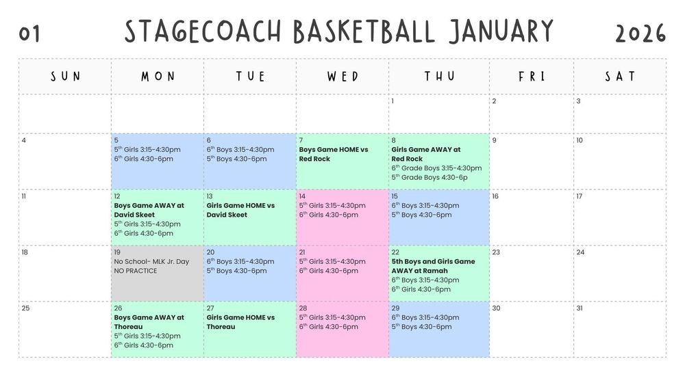 January Practice and Game Schedule