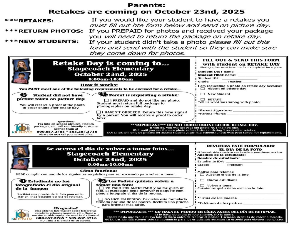 Picture Retakes 10/23 at 9:30am