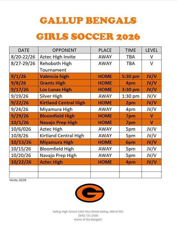 Gallup Bengals Girls Soccer 2026