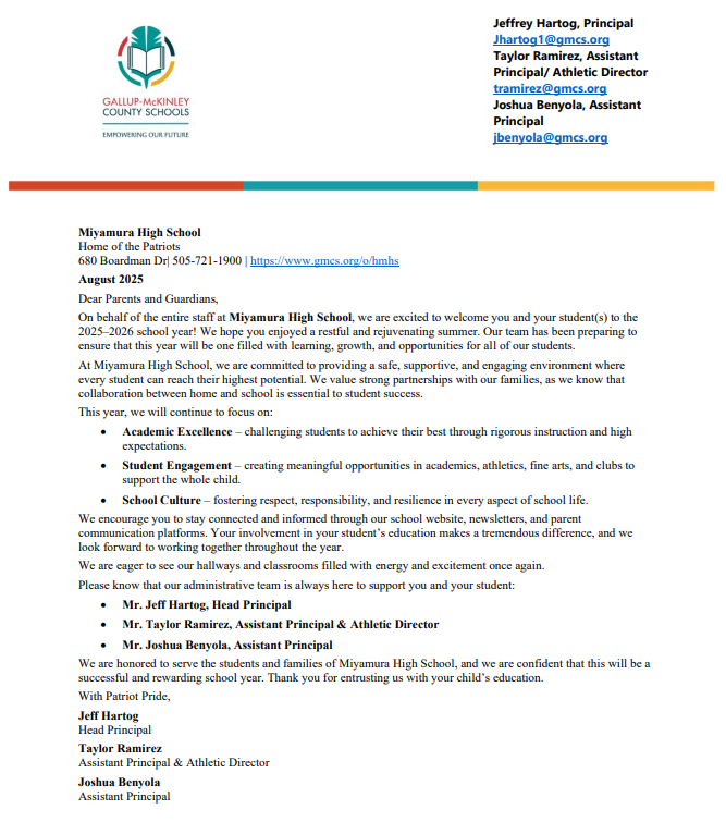 Welcome Back Letter
