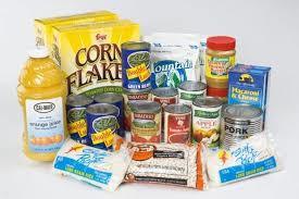 canned goods, juice, rice, cereal