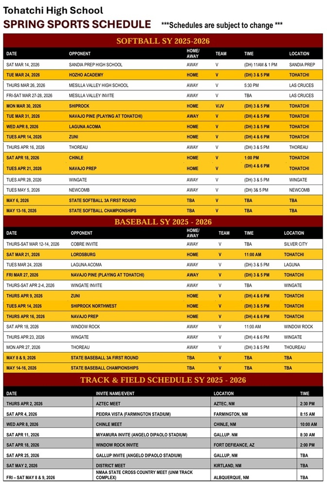 Spring Sport Schedule