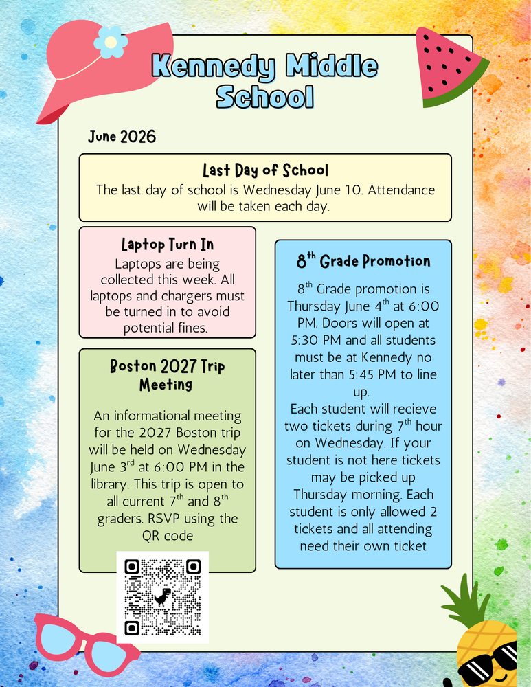 Newsletter explaining end of year activities