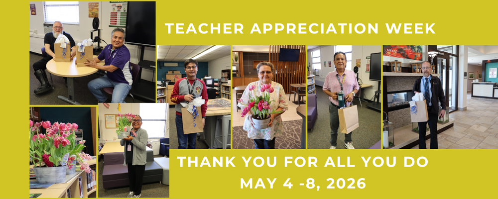 7 photo collage of teachers with gifts of appreciation
