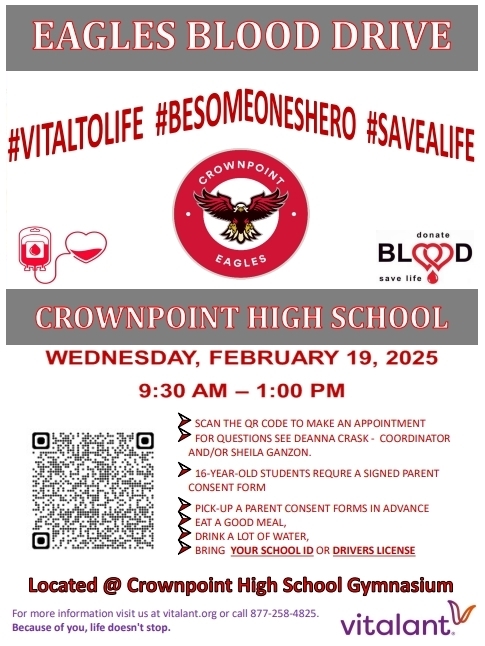 Blood drive flyer, 2-19-25 @ CPH Gym. 