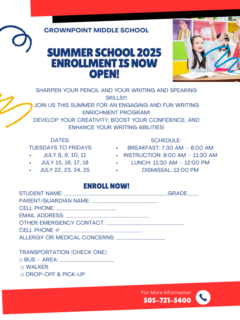 Summer School enrollment flyer with schedule